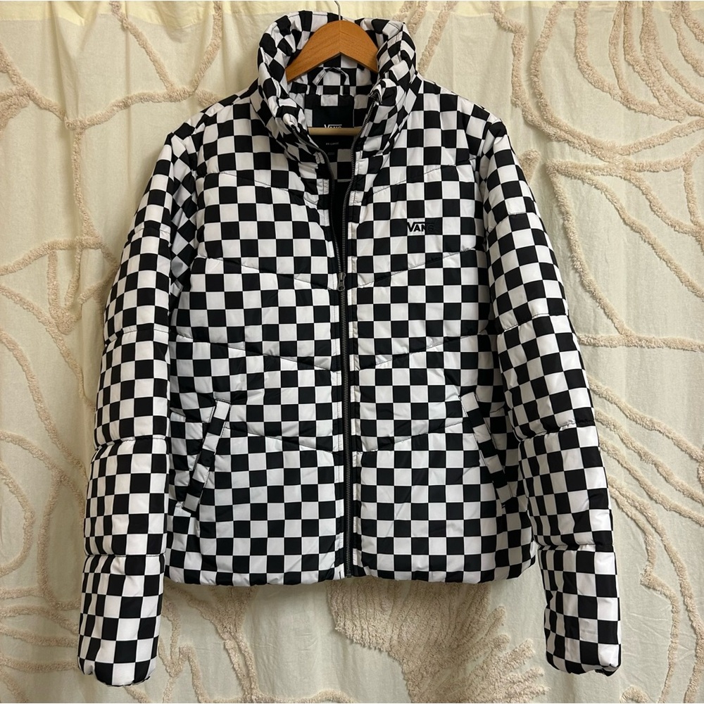 NWOT Vans Foundry Print MTE Black & White Checkerboard Print Puffer Jacket - Picture 10 of 16